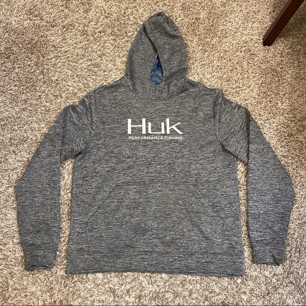 Huk Performance Fishing Long Sleeve Hoodie Sweatshirt Mens Size Medium Blue